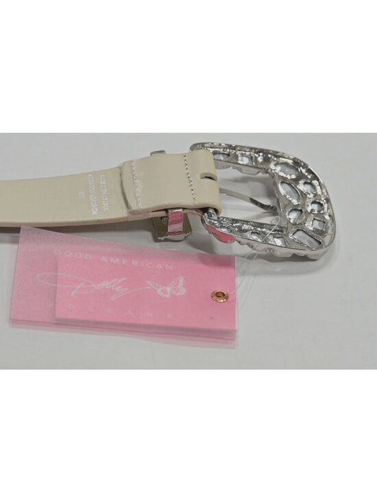 Good American x Dolly Classic Crystal Leather Belt in White001